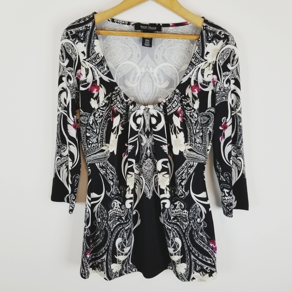 White House Black market silk scarf pattern top